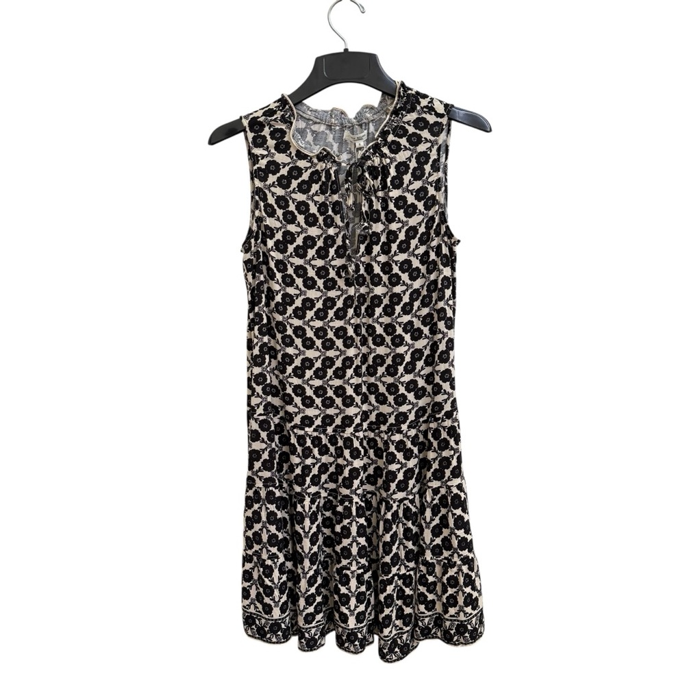 Max Studio black & cream Floral Split Neck Tiered Dress NWT size small